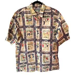 Reyn Spooner Vintage Egyptian Colton Golf Print Hawaiian Shirt SZ L